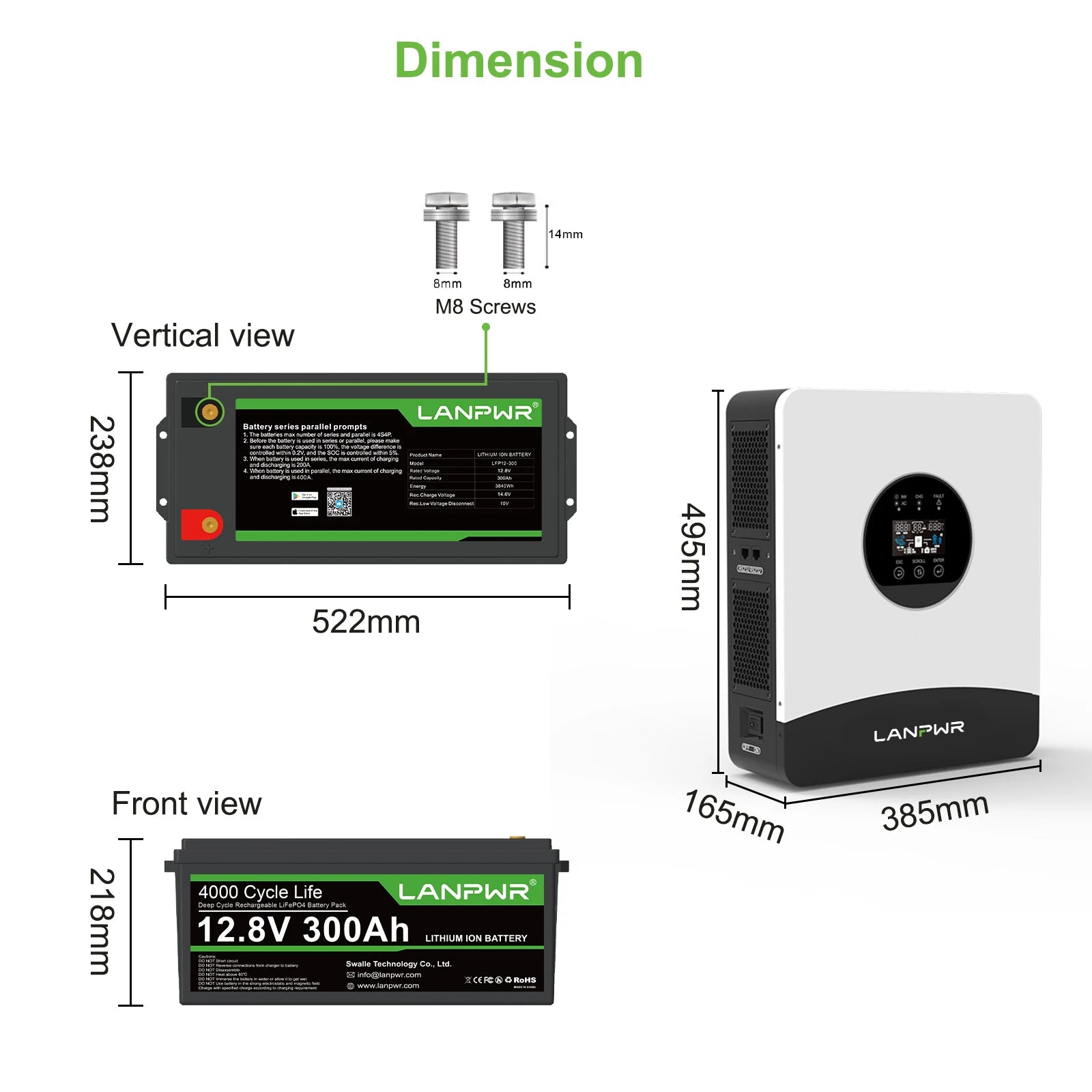 LANPWR 3000W 7680Wh Complete MPPT Off Grid Solar Kit 12V 300Ah LiFePO4 Battery