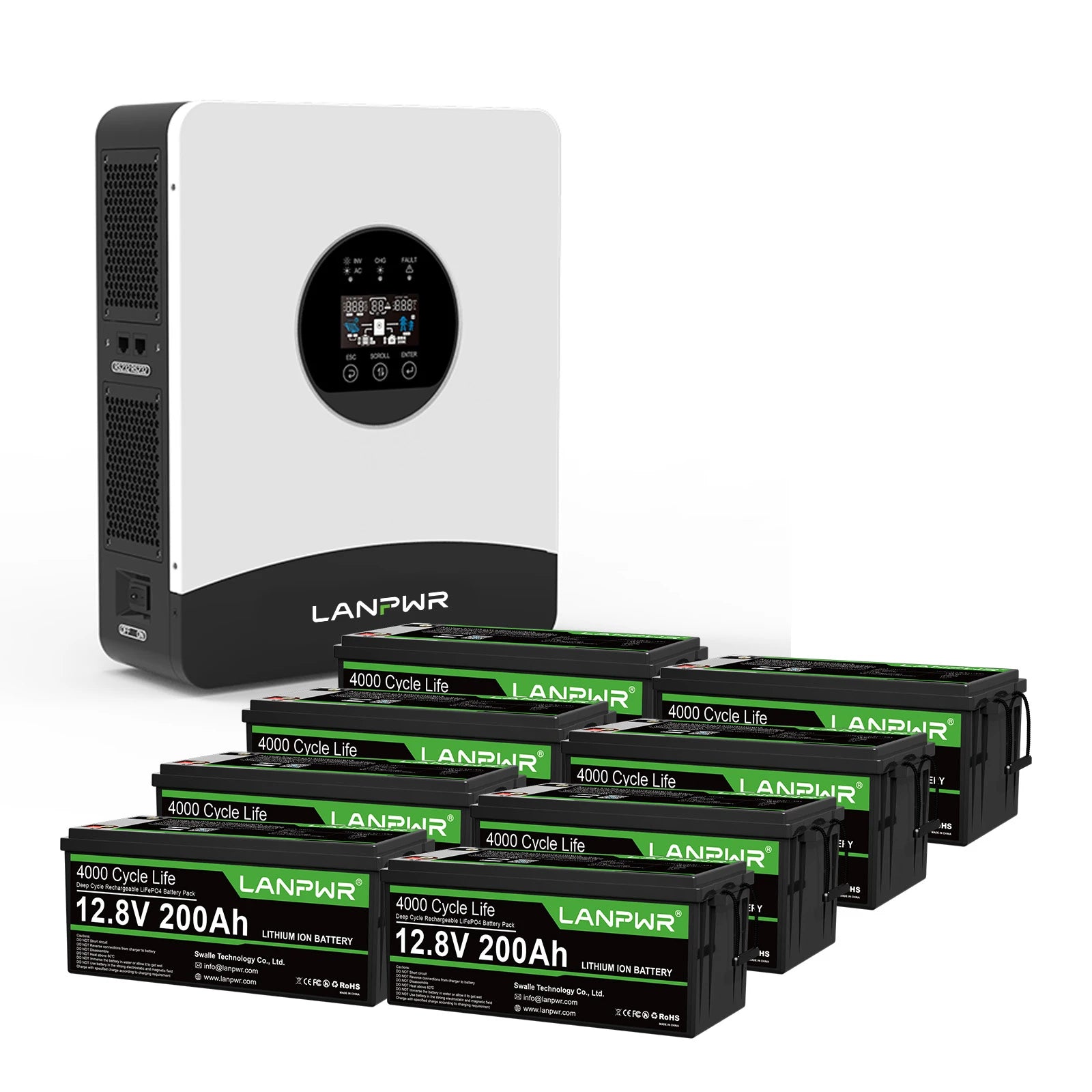 LANPWR 3000W 5120Wh Off‑Grid Solar Kit - 24V 3000W Off-grid Inverter, 2x12V 200Ah Bluetooth LiFePO4 Battery