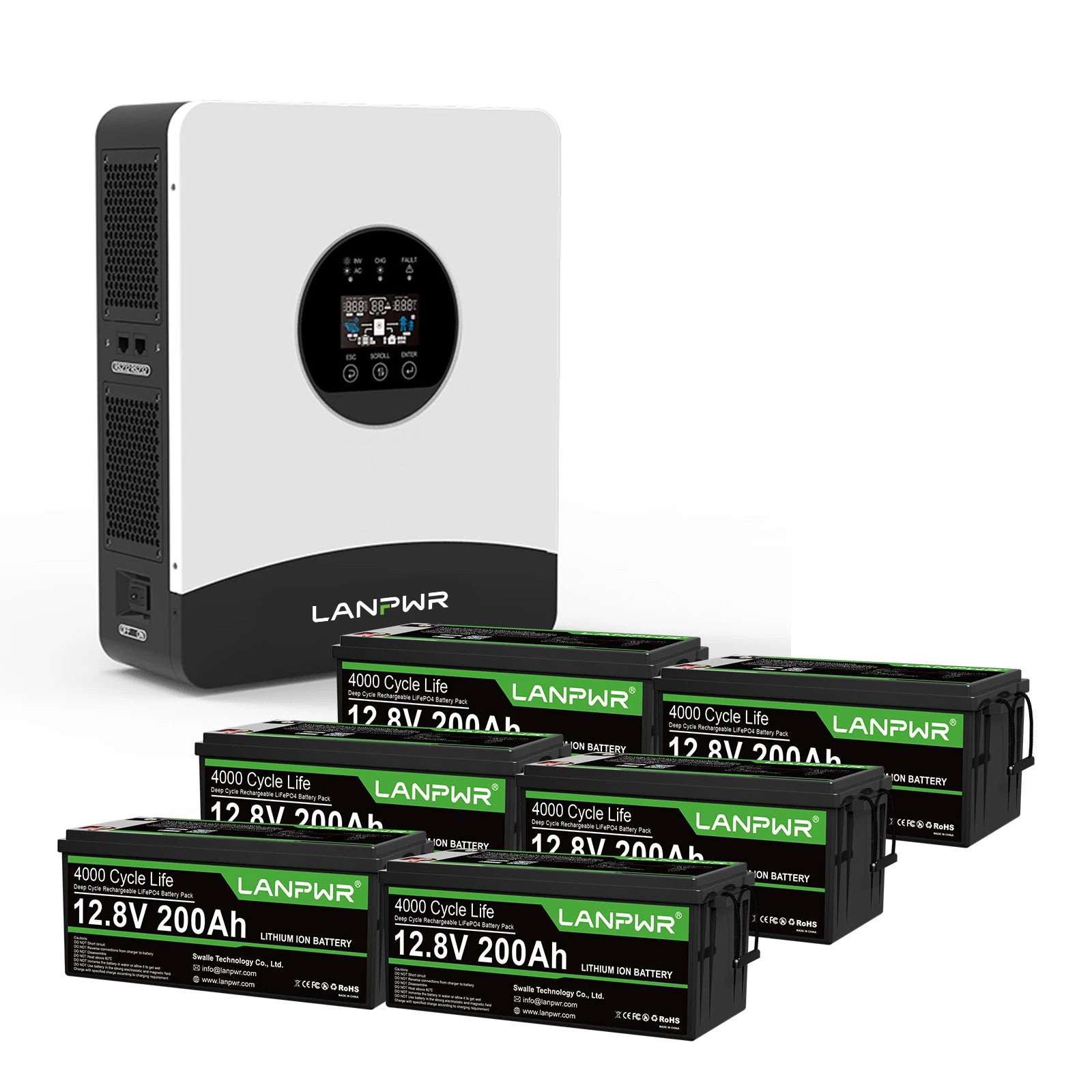 LANPWR 3000W 5120Wh Off‑Grid Solar Kit - 24V 3000W Off-grid Inverter, 2x12V 200Ah Bluetooth LiFePO4 Battery