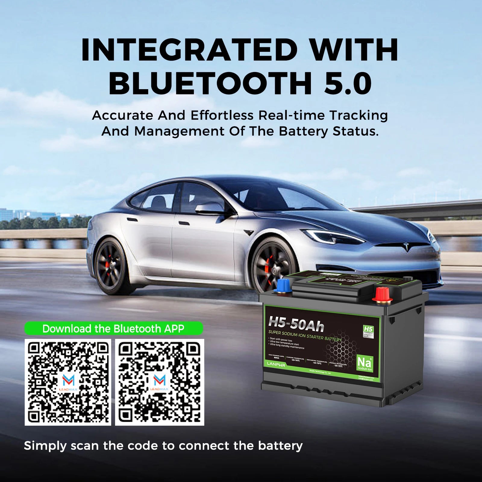 LANPWR 12V 50Ah Sodium-ion Starter Battery Max 800CCA | Reliable Power with Reduced Output at -40°C