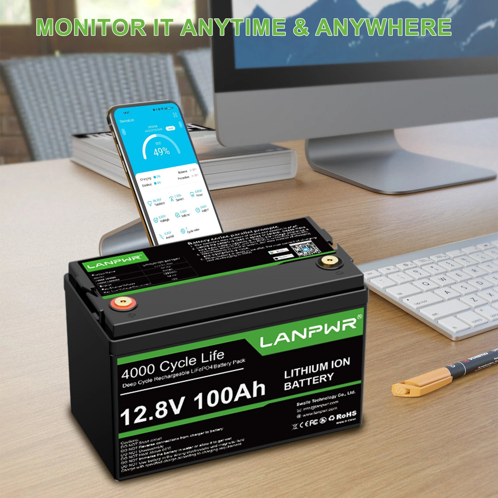 LANPWR 3600W 5120Wh Off‑Grid Solar Kit - 24V 3600W Off-grid Inverter, 4x12V 100Ah Battery LiFePO4 Battery