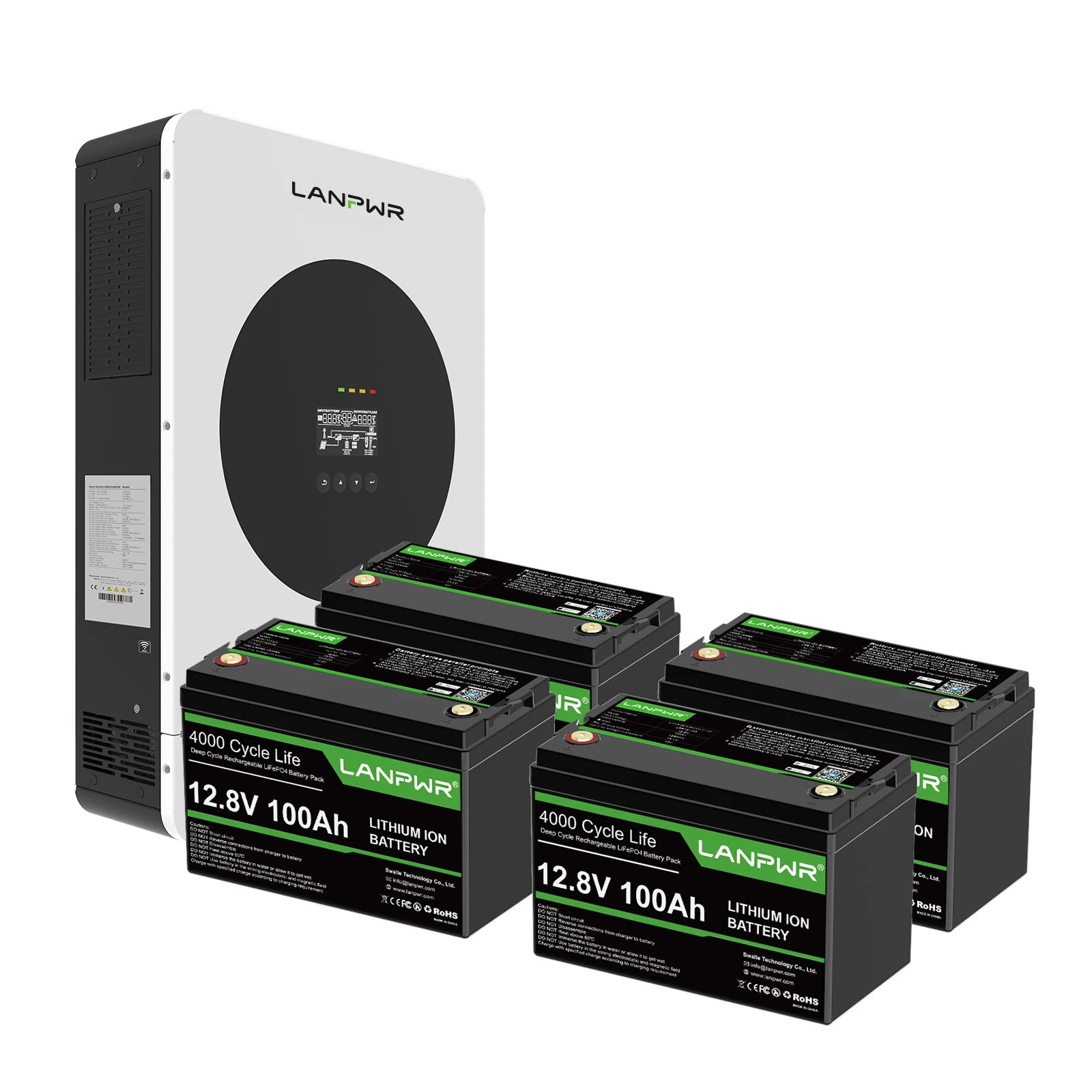 LANPWR 3600W 5120Wh Off‑Grid Solar Kit - 24V 3600W Off-grid Inverter, 4x12V 100Ah Battery LiFePO4 Battery