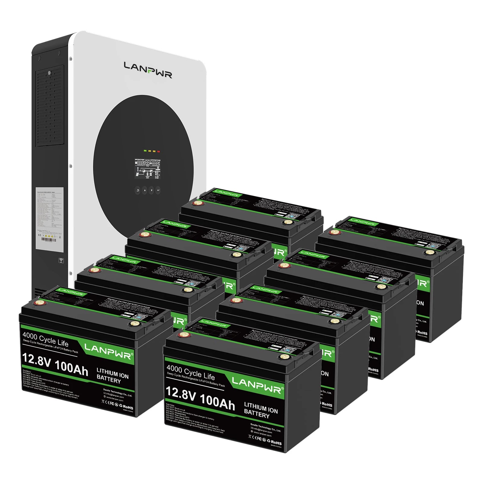 LANPWR 3600W 5120Wh Off‑Grid Solar Kit - 24V 3600W Off-grid Inverter, 4x12V 100Ah Battery LiFePO4 Battery