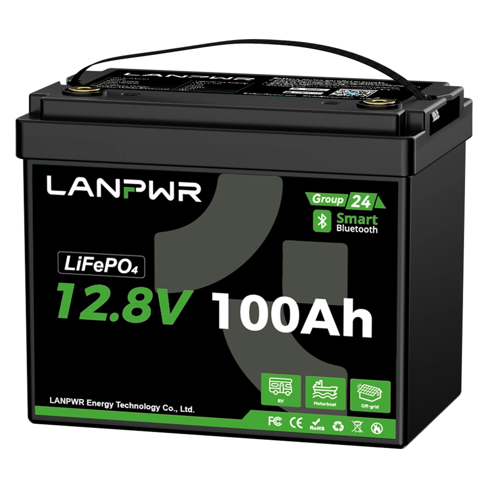 LANPWR 12V 100Ah G24 Mini Smart Deep Cycle LiFePO4 Lithium Battery