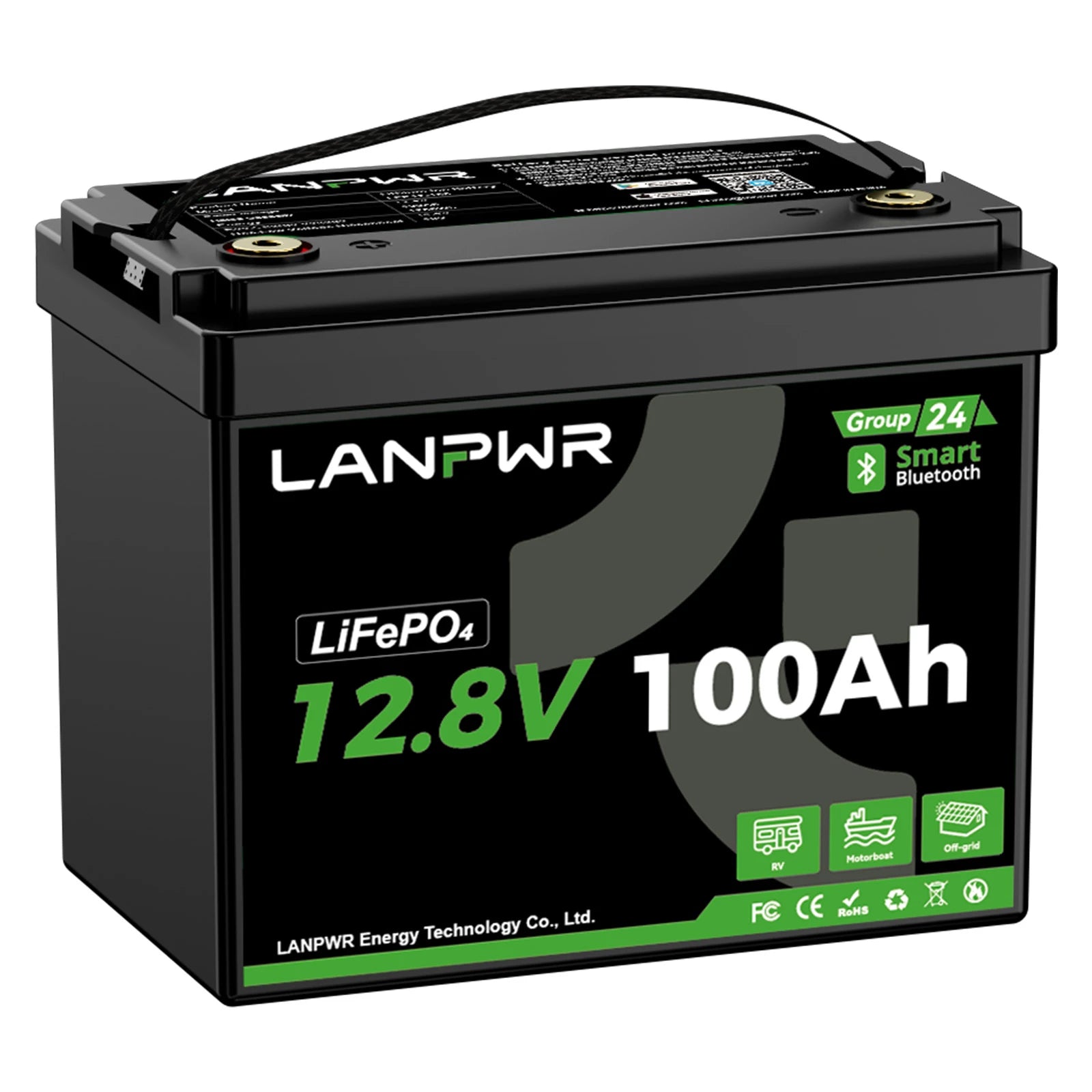 LANPWR 12V 100Ah G24 Mini Smart Deep Cycle LiFePO4 Lithium Battery
