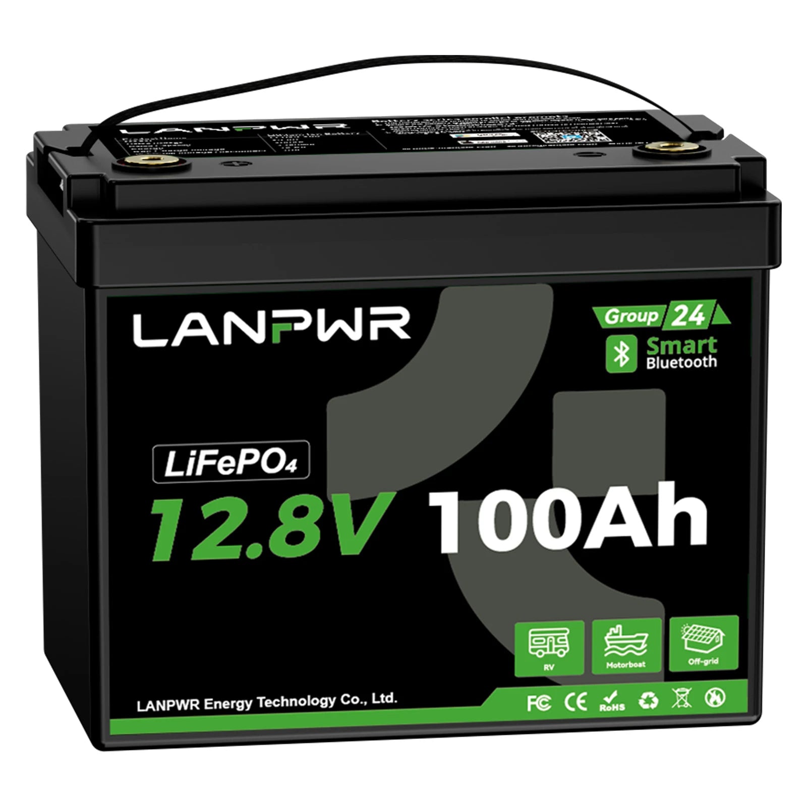 LANPWR 12V 100Ah G24 Mini Smart Deep Cycle LiFePO4 Lithium Battery