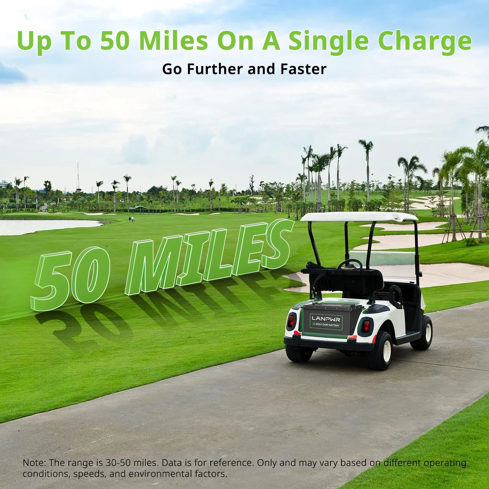 LANPWR 48V 105Ah Bluetooth LiFePO4 Golf Cart Lithium Battery, 200A BMS, Max 10.24kW Power