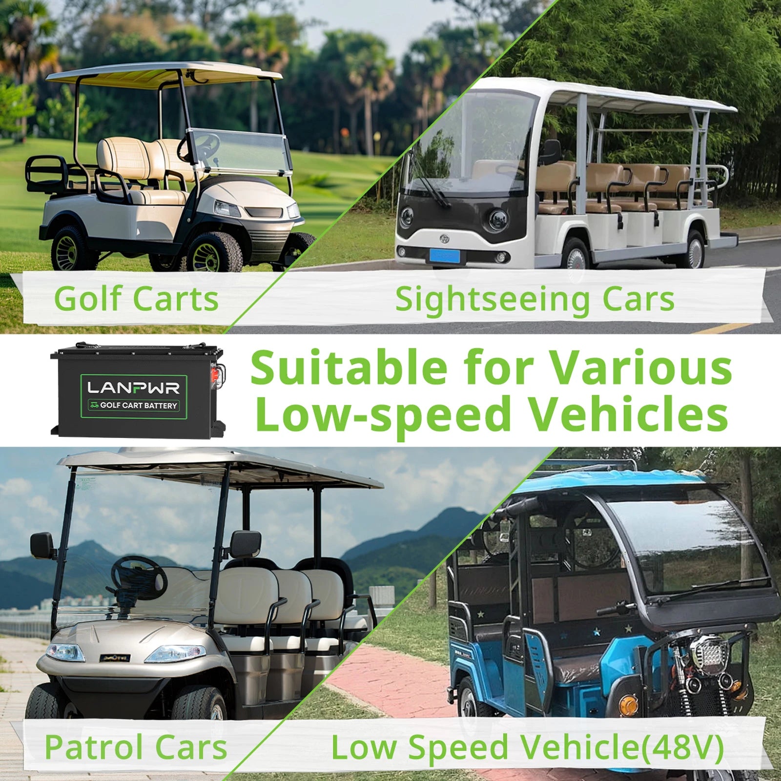 LANPWR 48V 105Ah Bluetooth LiFePO4 Golf Cart Lithium Battery, 200A BMS, Max 10.24kW Power