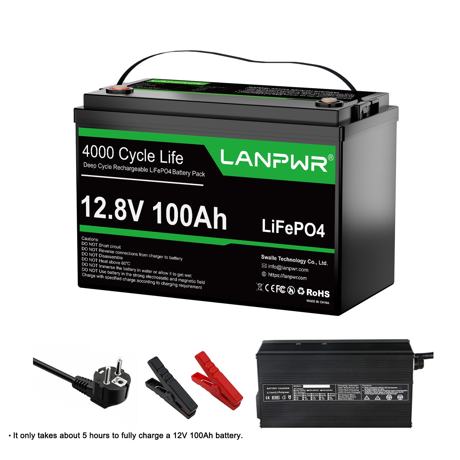 LANPWR 12V 100Ah LiFePO4 Battery with 4000+ Deep Cycles & Built-In 100A BMS, 1280Wh Best RV Lithium Battery
