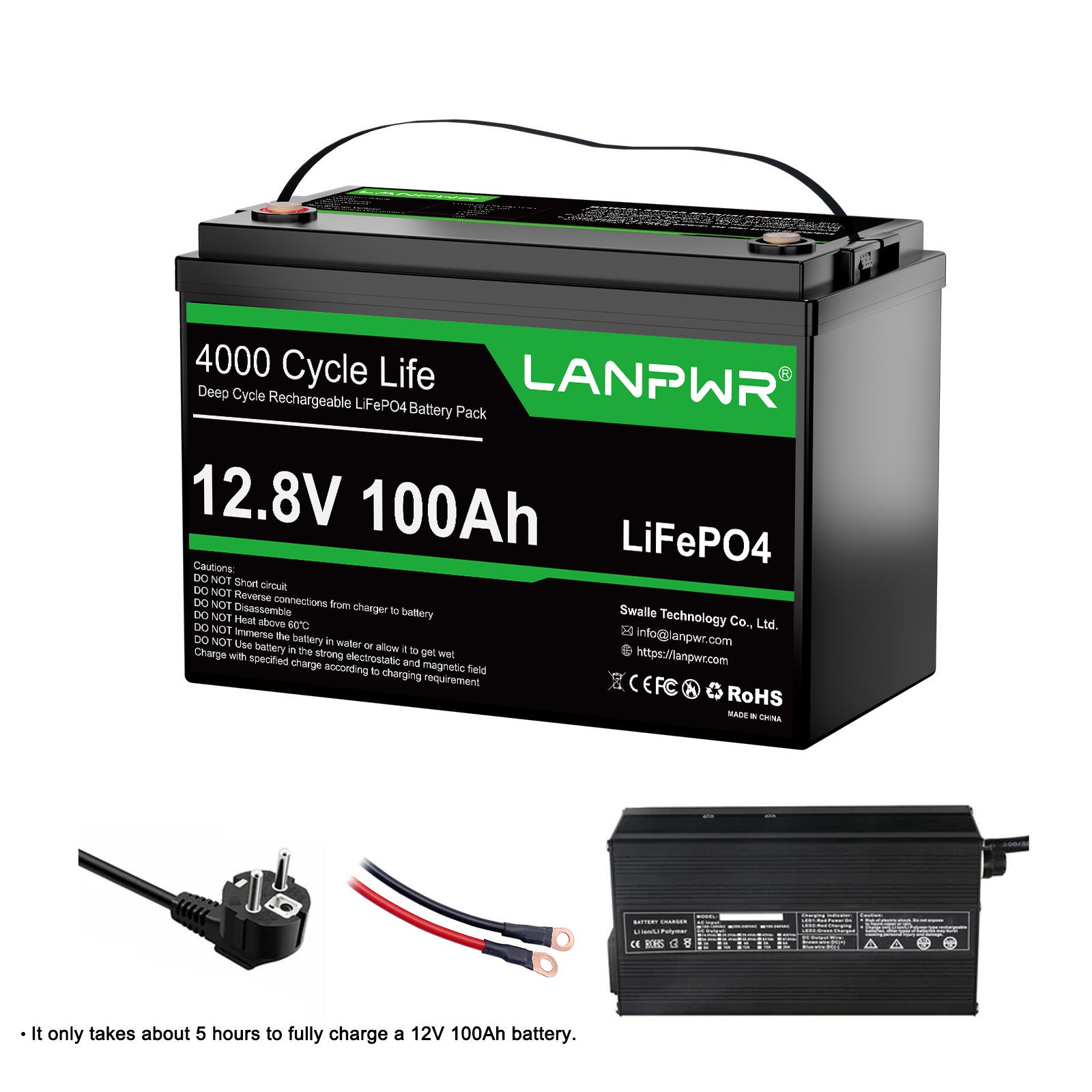 LANPWR 12V 100Ah LiFePO4 Battery with 4000+ Deep Cycles & Built-In 100A BMS, 1280Wh Best RV Lithium Battery
