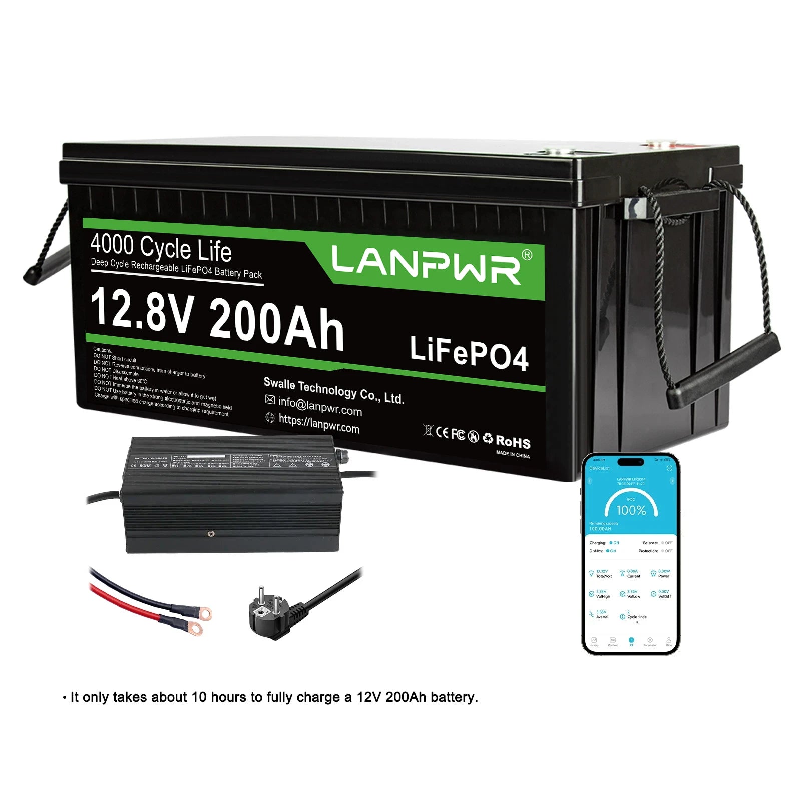 LANPWR 12V 200Ah Plus LiFePO4 Battery with Bluetooth 5.0, Maximum Load Power 2560W, 2560Wh Energy