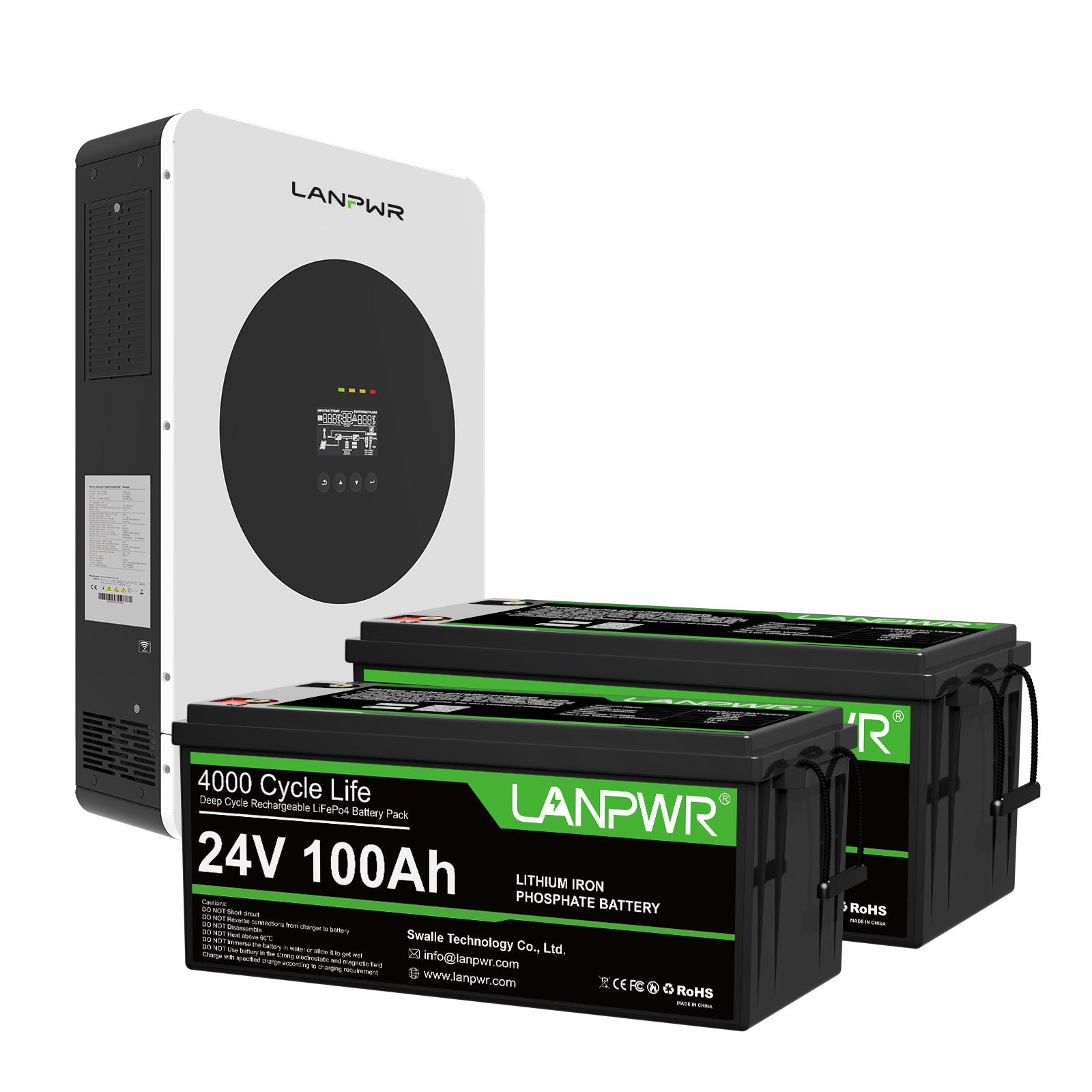 LANPWR 3600W 5120Wh Off‑Grid Solar Kit - 24V 3600W Off-grid Inverter, 2x24V 100Ah Lithium Battery