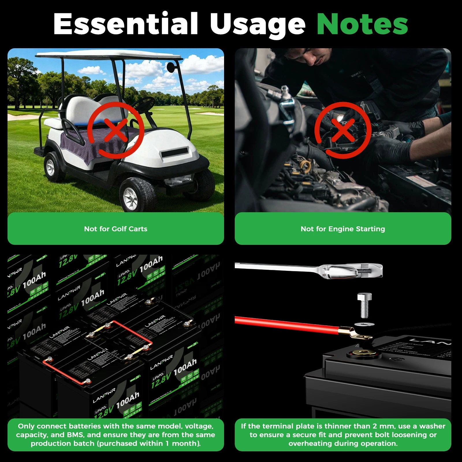 LANPWR 12V 100Ah G24 Mini Smart Deep Cycle LiFePO4 Lithium Battery